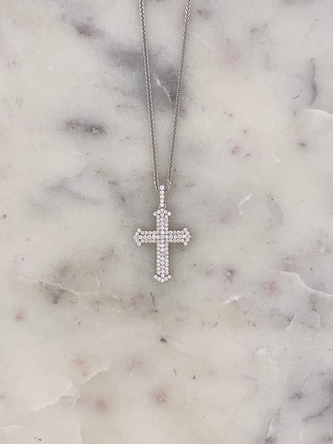 2 Row Pave Diamond Cross - WG