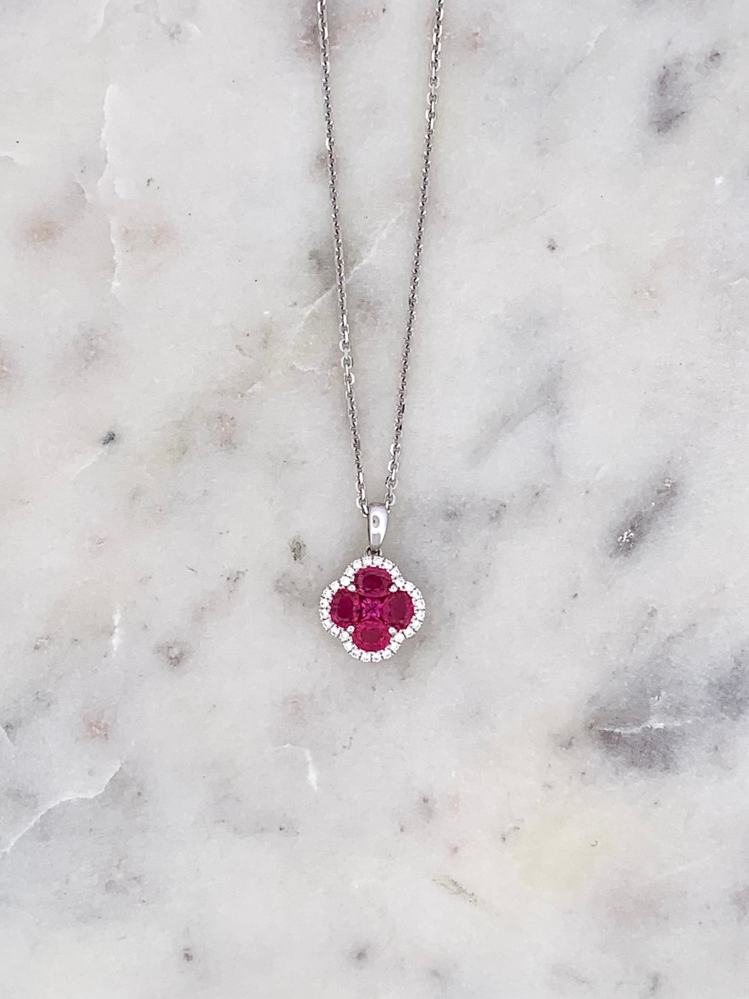 Ruby Cluster Pendant with Necklace
