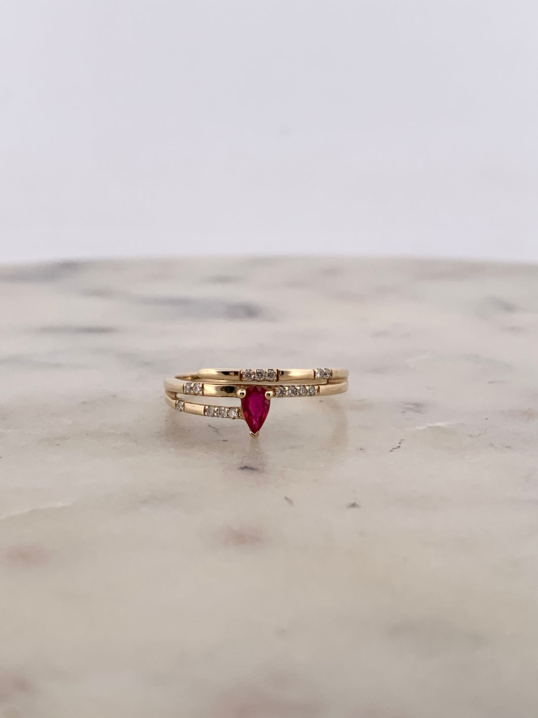 Ruby Pear Bypass Ring