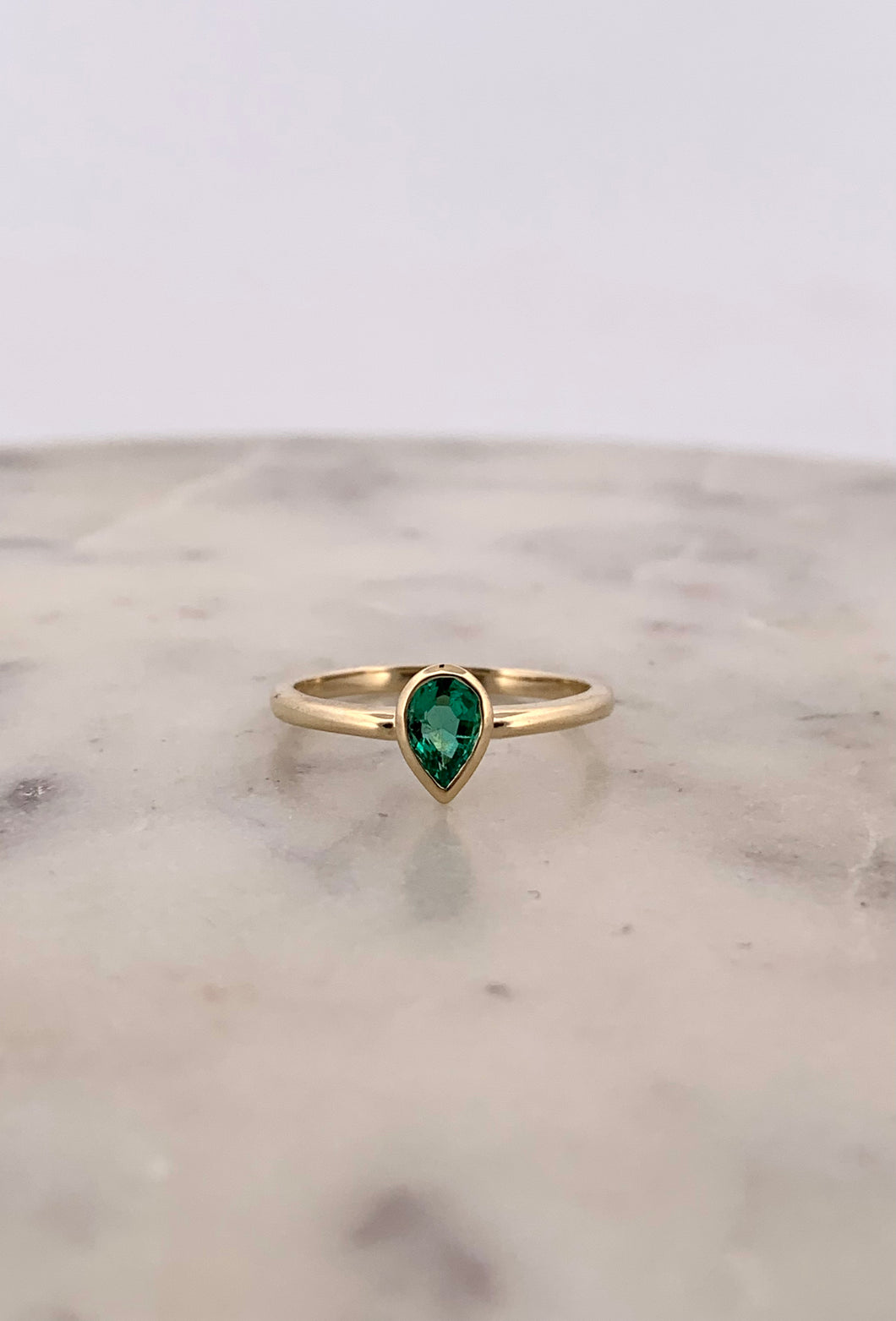 Emerald Pear Bezel Ring
