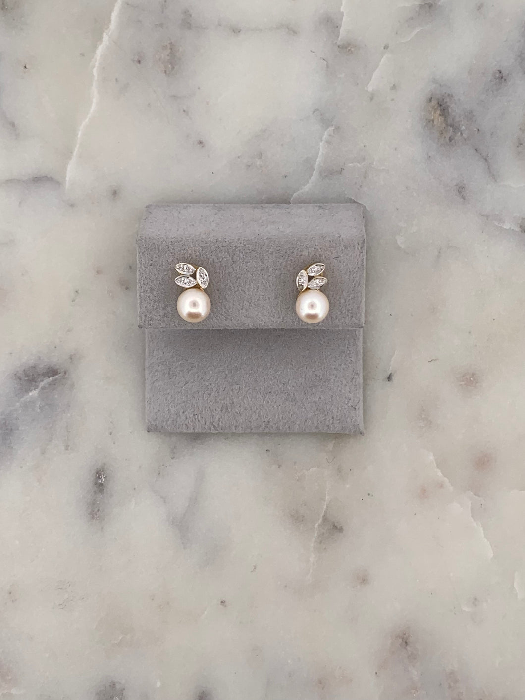 Pearl Diamond Leaf Earrings