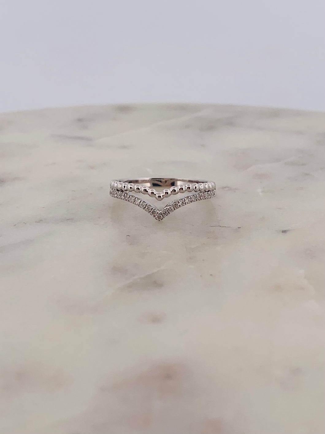 V Beaded Diamond Half Band- WG