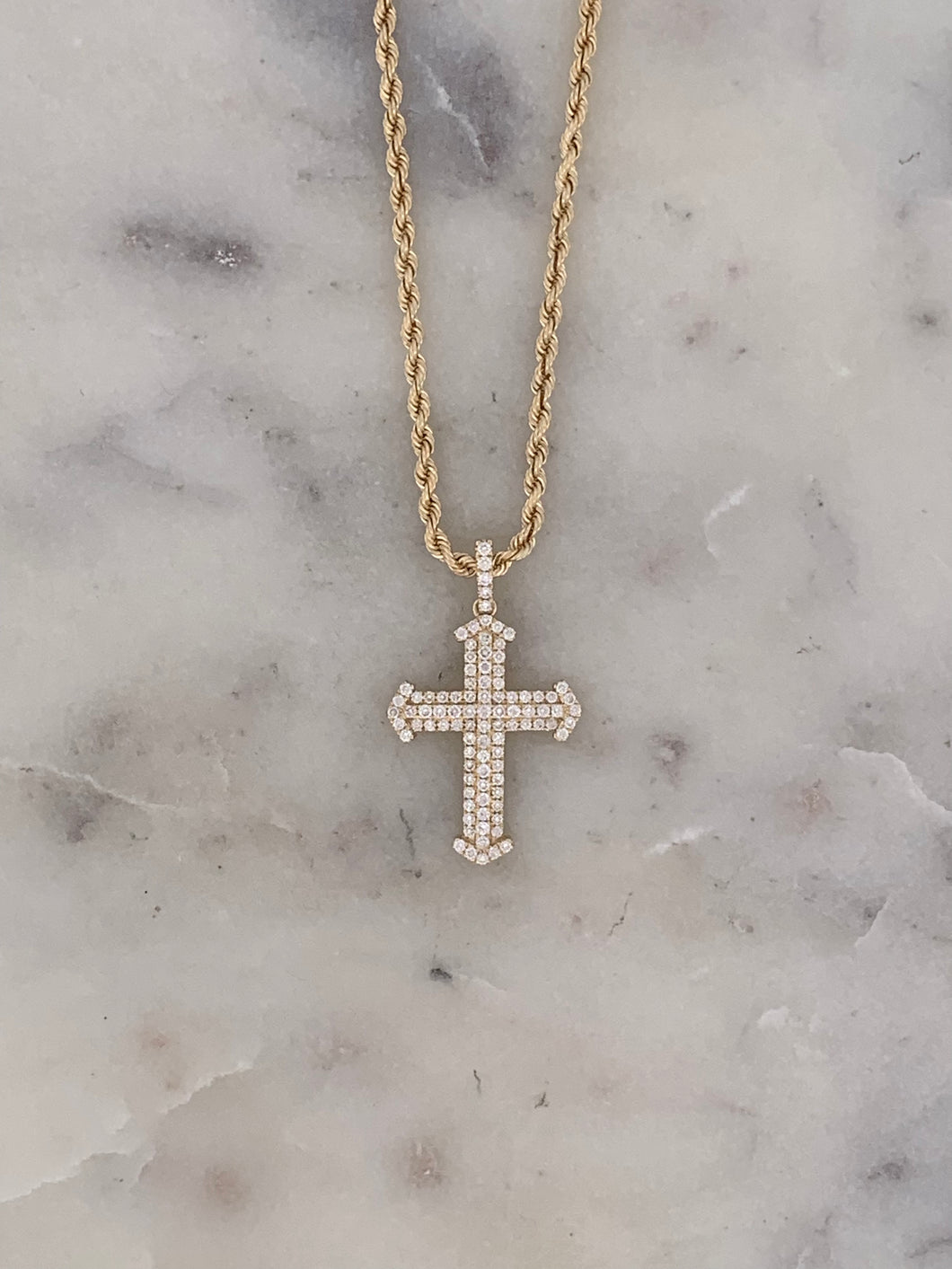 2 Row Pave Diamond Cross- YG